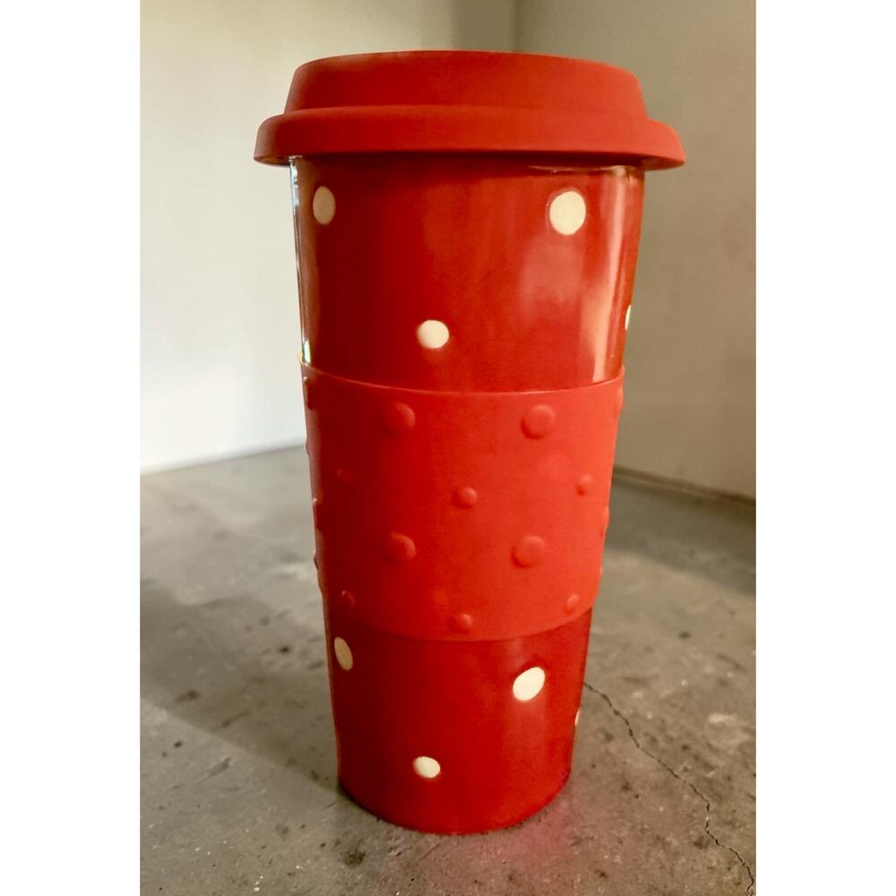Temp-Tations by Tara 16oz Ceramic Travel Mug Tumbler - Red Polka Dot